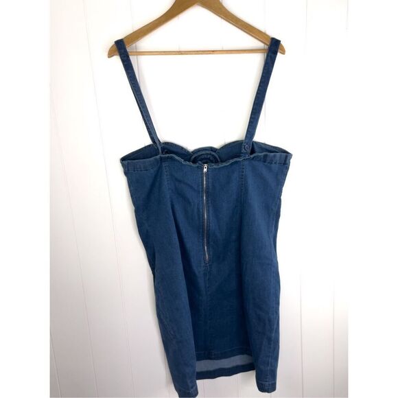 NWT Anthropologie Porridge Rosette Denim Medium Blue Slim Mini Dress Size XL - Picture 14 of 16